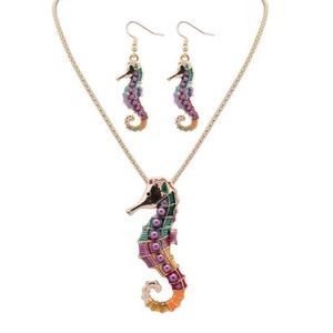 Stunning Seahorse Necklace Earring Jewelry Set 3PC